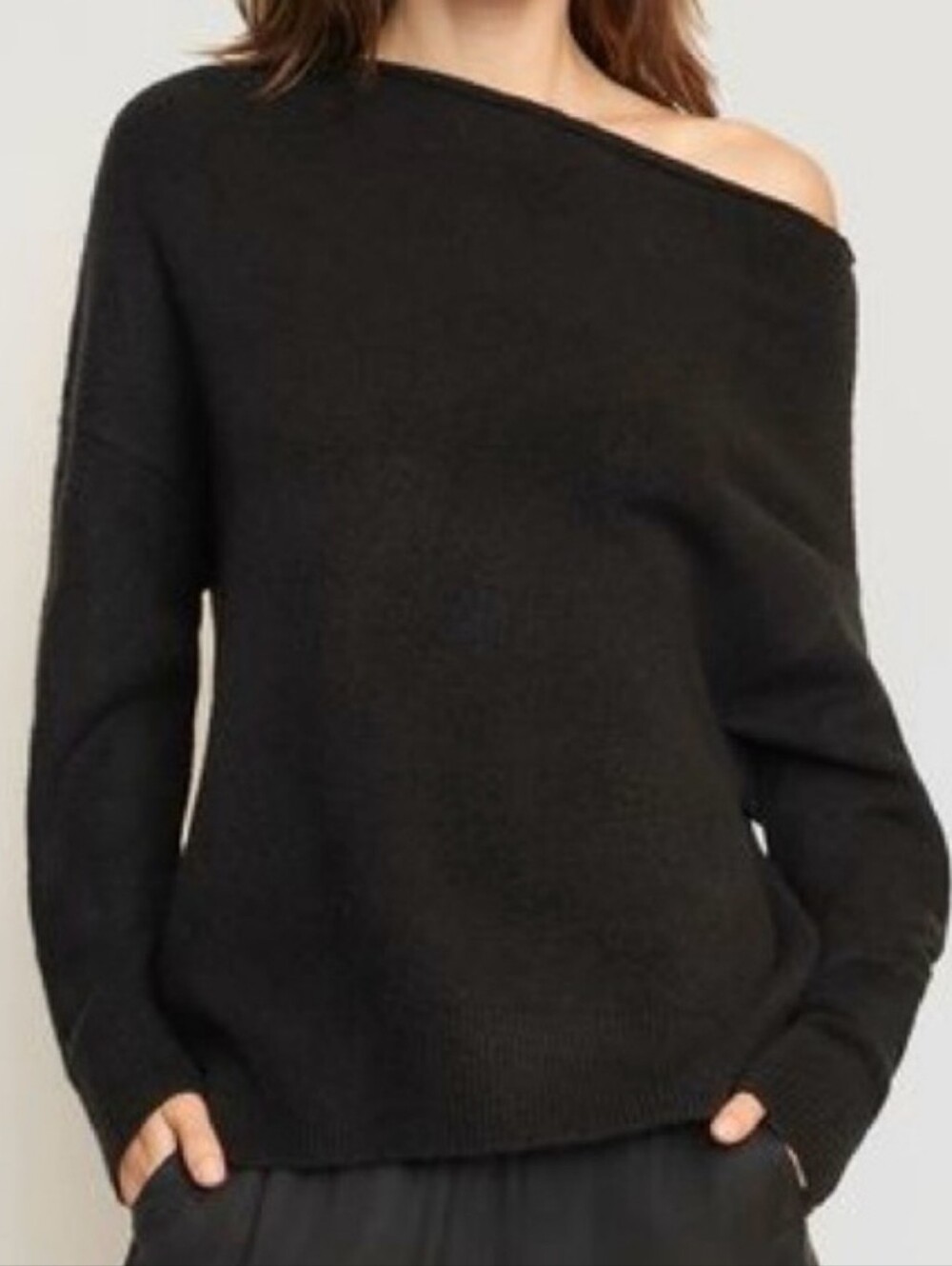 Modern Citizen Iris Black Off-Shoulder Slouchy Oversized Knit Sweater Size M